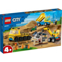 LEGO® City® 60391 - Les camions de chantier et la grue à boule de démolition