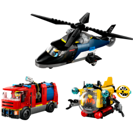 LEGO City 60462 Hélicoptère, camion de pompiers et sous marin modulable
